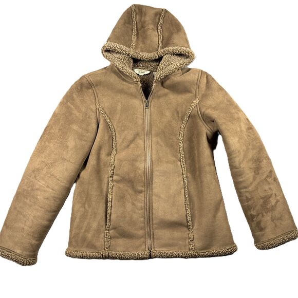 LL Bean Women Sherpa Lined Hooded Coat Jacket Chore Penny Lane Brown Med 0FDL2 - Picture 1 of 9